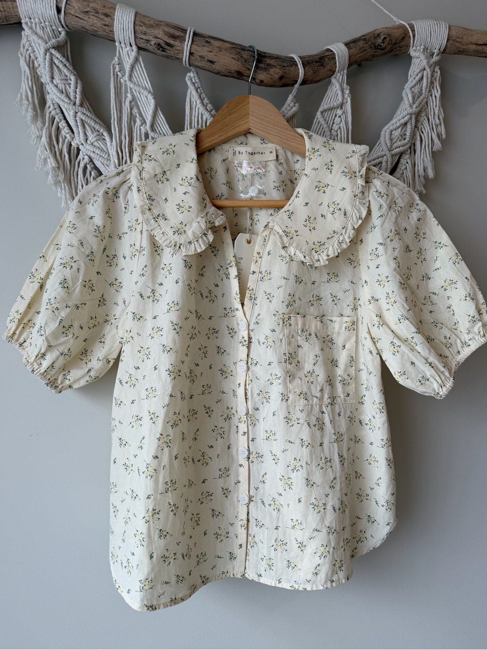 By Together Cream Floral Puff Sleeve Button-Up Top